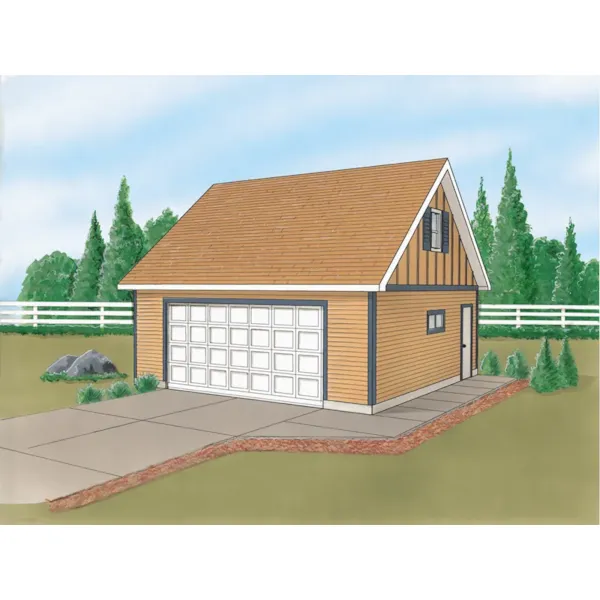 Two-car garage with loft above and side entry door