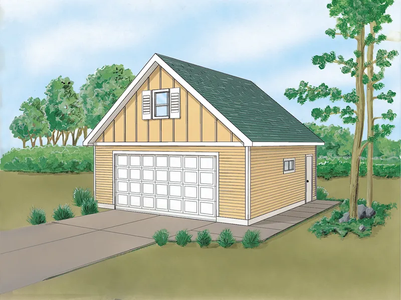 Combination siding style gives this two-car garage with loft character