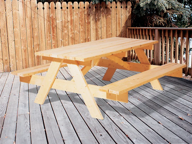 8' rectangle shaped picnic table with built-in benches