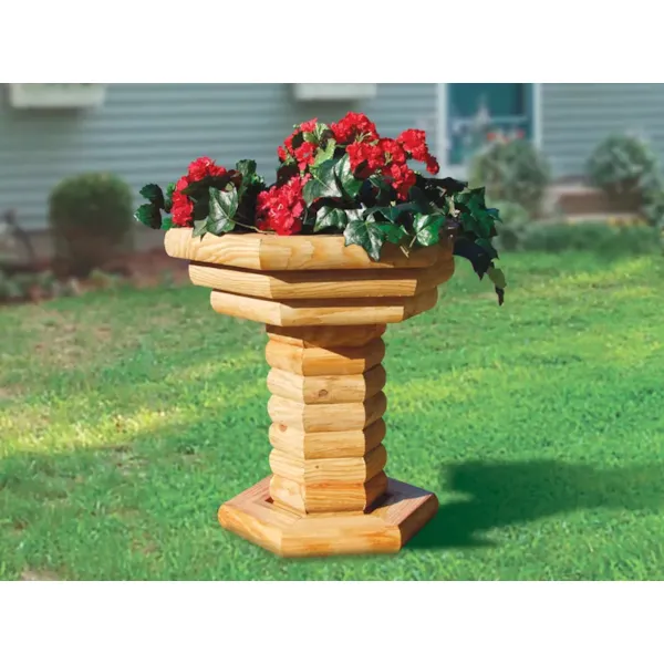 Landscape timber plant stand is a sturdy planter perfect for the front or backyard