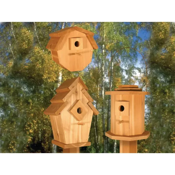 Birdhouse Village II includes three unqie birdhouses all with a different shape and size