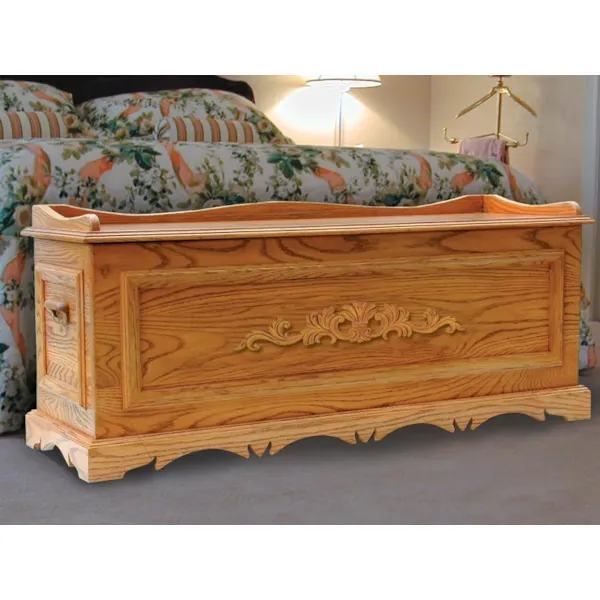 Ornate hope chest is large in size and is the ideal place to store mementos and family photos