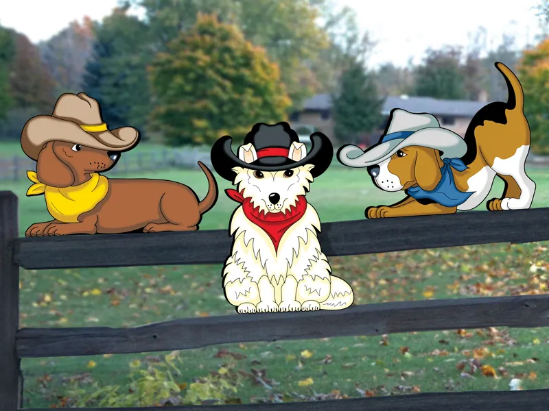 Three adorable cowboy dog yard art patterns are great decorations for your backyard