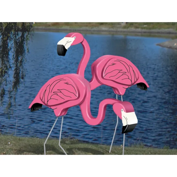 Big 3D flamingos are a fun statement for a tropical or coastal outdoor setting