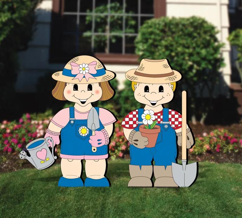Gardener dress-up darlings are a great addition to any backyard or outdoor setting