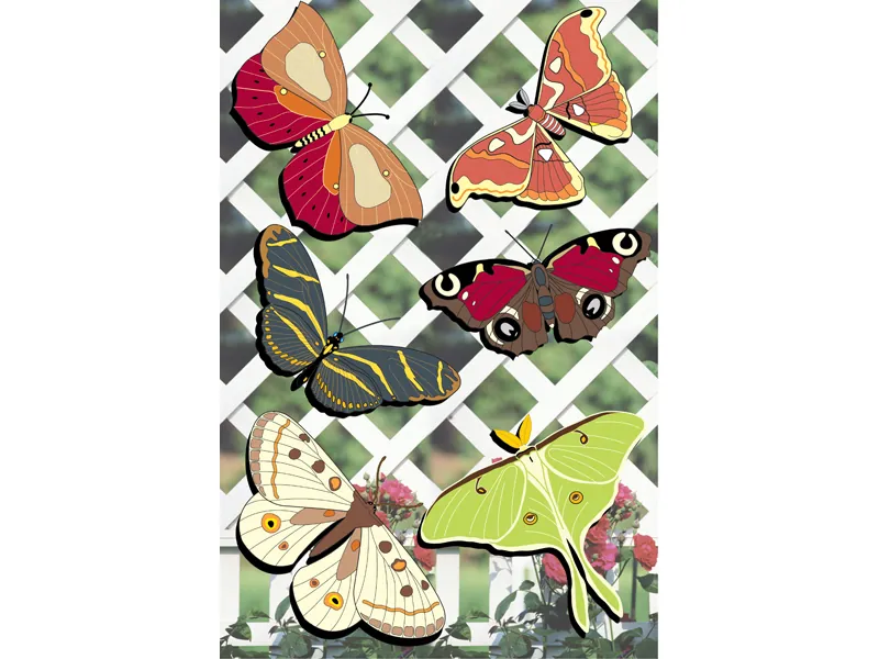 Six different styles of moths can be painted and displayed in a garden or on a trellis 