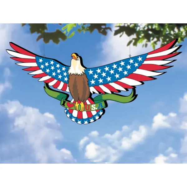 Star-spangled eagle can be hung from a tree as a backyard focal point