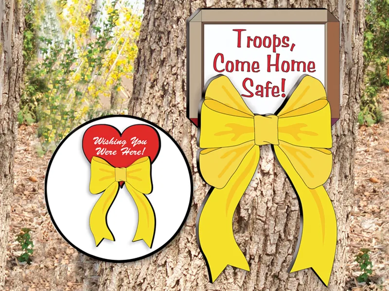 Yellow ribbons can be hung from a large tree to show your spirit for our troops and military