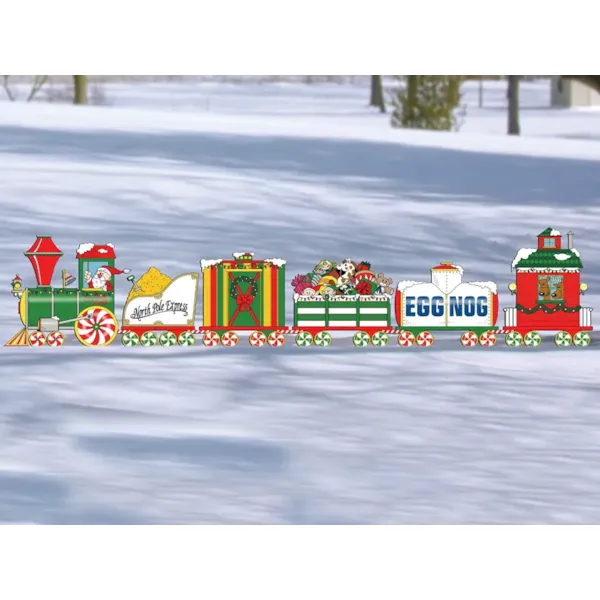 The North Pole express pattern features six different train cars that attach to become one large scene for Christmas