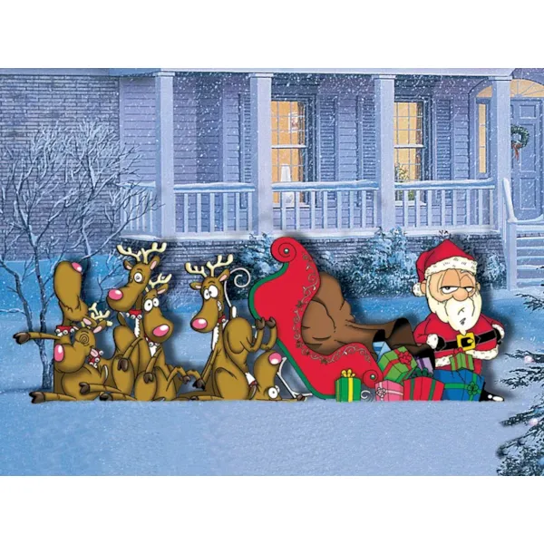 Sleigh mash is funny and eye-catching with all of the reindeer piled in front of Santa's sleigh