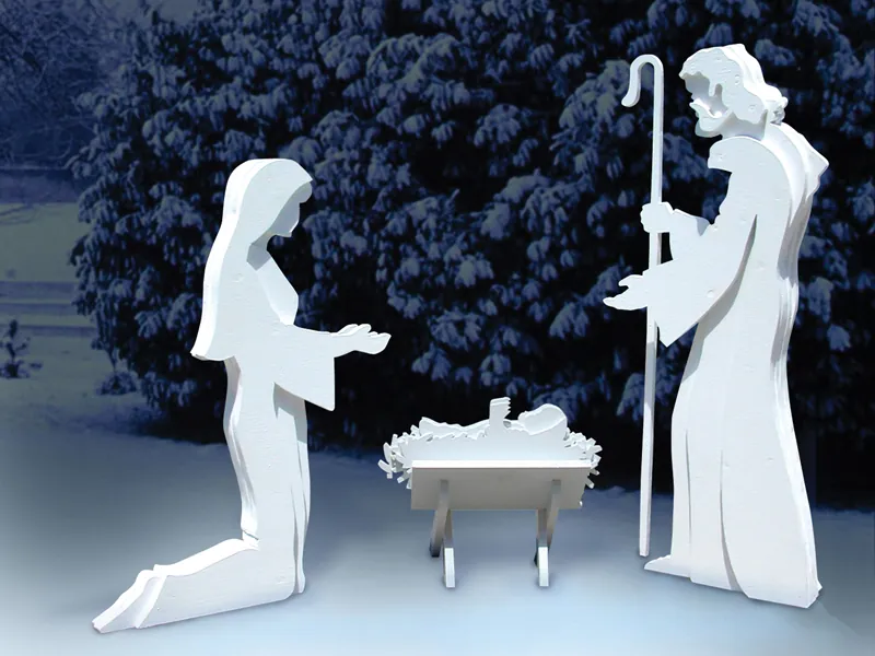 3D Nativity is shown all in whit efor a peaceful and dramatic effect
