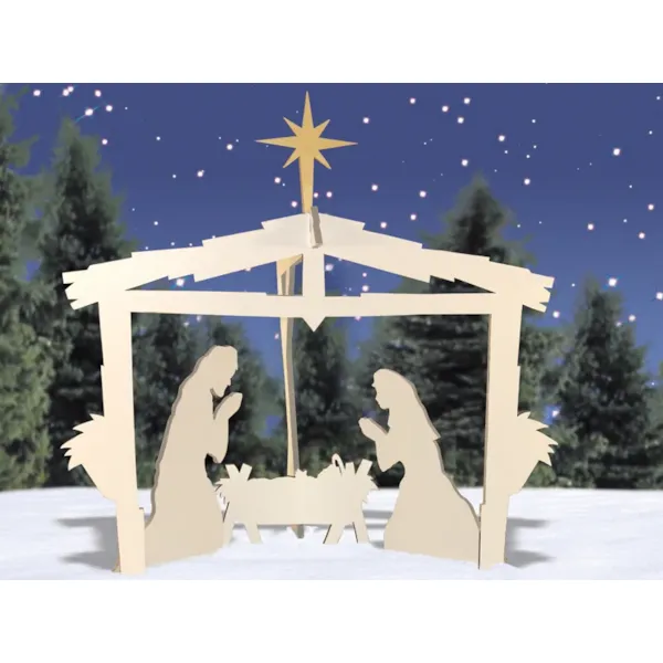 This yard nativity is shown in natural wood tones for a more rustic feel to the pattern