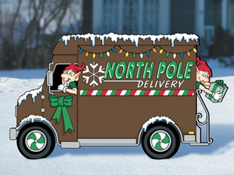 North Pole delivery truck helps to create a fun and exciting Christmas scene