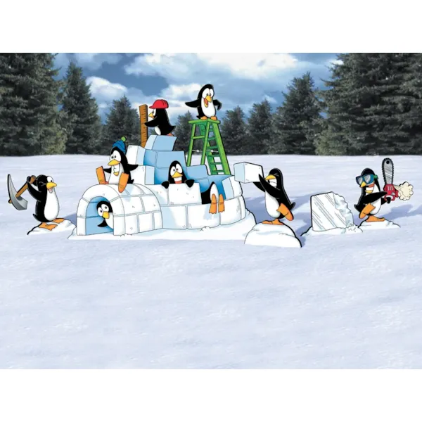 Winter themed penguin fun pattern with multiple penguin and an igloo