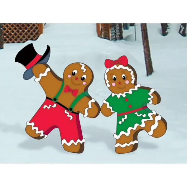 Dancing gingerbread man and woman add light-hearted holiday appeal to your yard