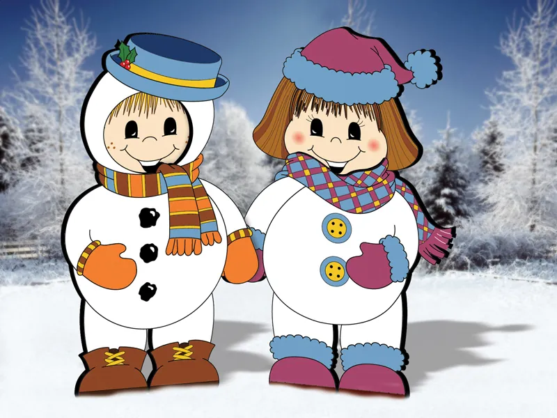 Cuddly dress-up darling snowkids are a cute winter decoration