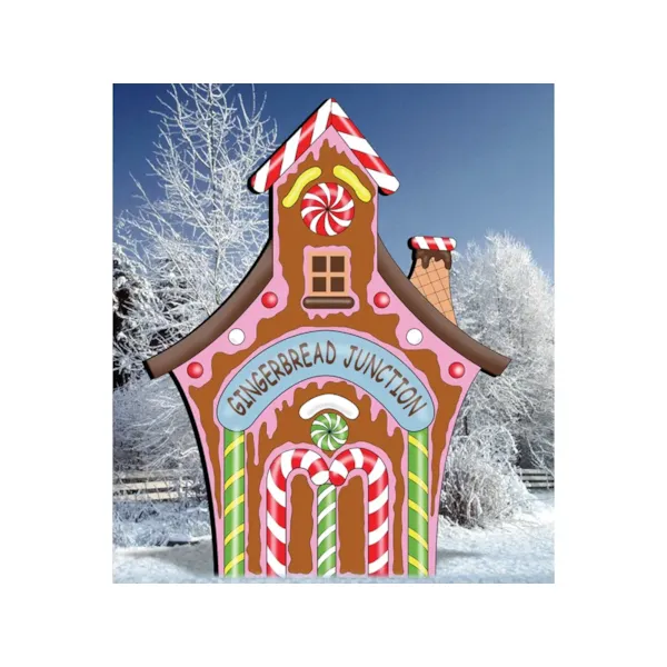 Gingerbread junction is a colorful outdoor decoration