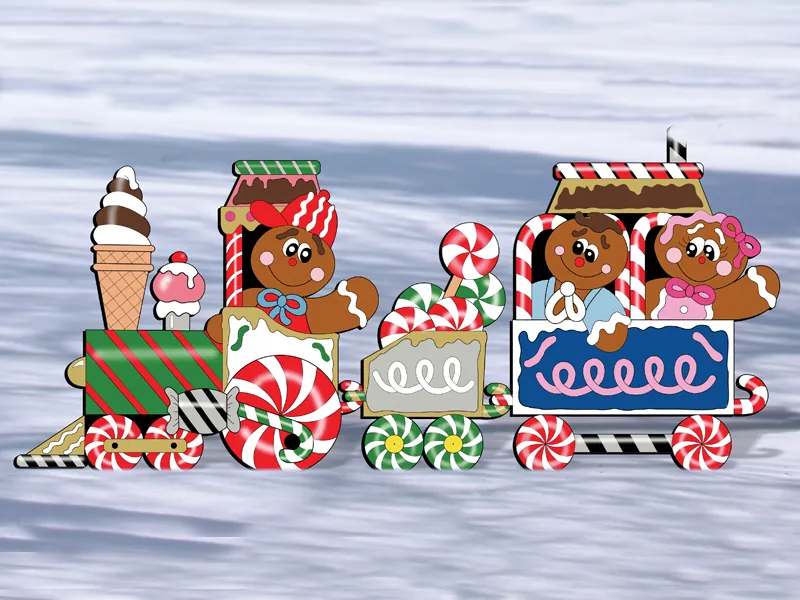 Gingerbread train add color and a festive feel to your yard