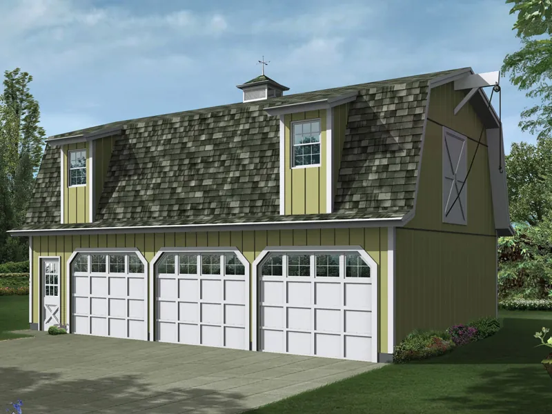 Cedar shake roof and a gambrel style roof make this apartment garage rustic with a country feel