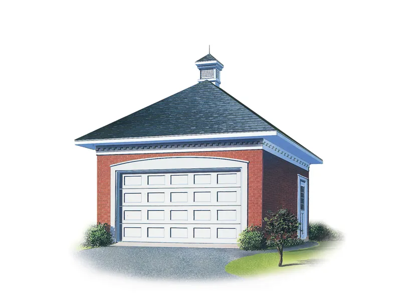 One-car garage has western flair thanks to hip roof designa and center cupola