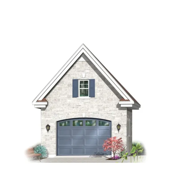 Decorative one-car garage with decorative window above garage door