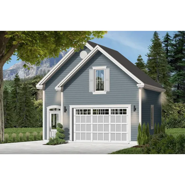 Charming country style two-car garage with double gable front exterior