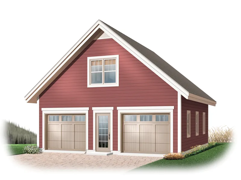 Two-car garage has country flair with simple style that is economical