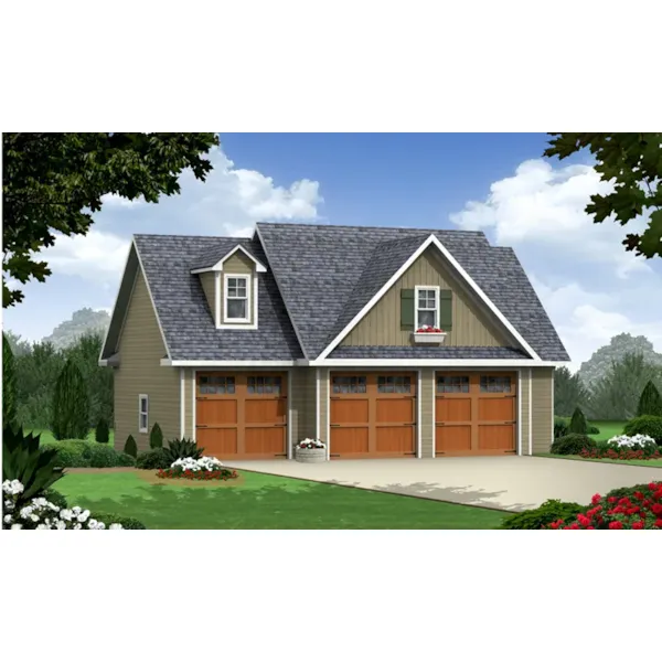 Building Plans Front of Home - Collins 3-Car Apartment Garage 124D-7502 | House Plans and More