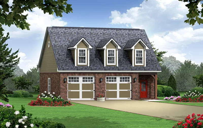 Building Plans Front of Home - David 2-Car Apartment Garage 124D-7503 | House Plans and More