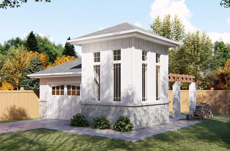 Building Plans Front of Home - Stanley Garage With Veranda  125D-6008 | House Plans and More