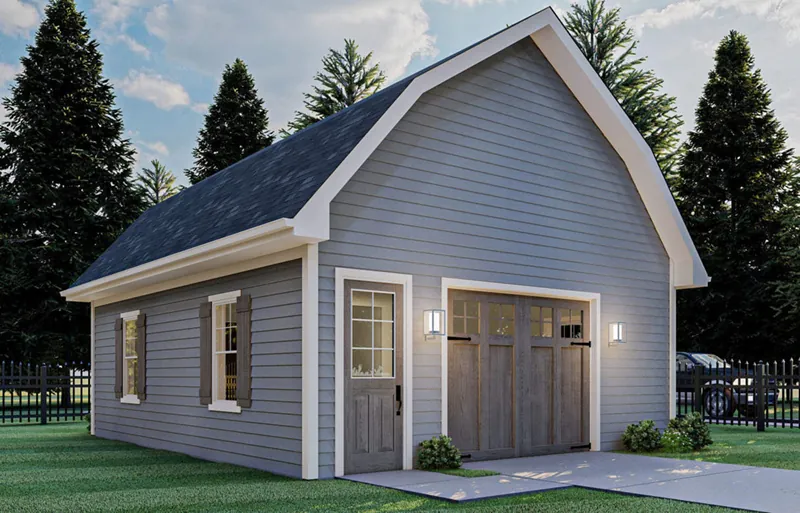 Building Plans Front of Home - Brandy Barn Style Garage 125D-6010 | House Plans and More
