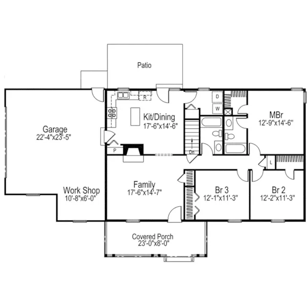 Country House Plan First Floor - Brightmoore Country Ranch Home 001D-0024 | Country Ranch Style Home