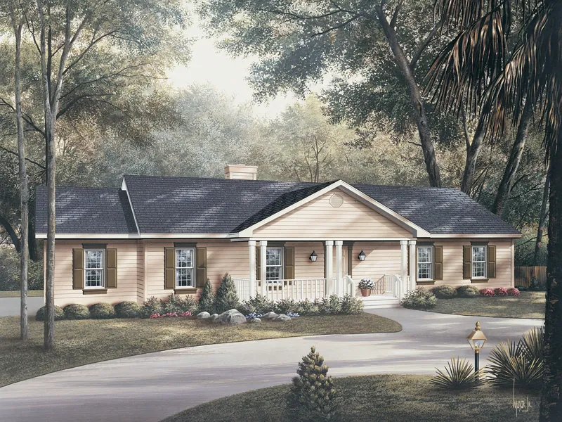 Country House Plan Front Image - Brightmoore Country Ranch Home 001D-0024 | Country Ranch Style Home