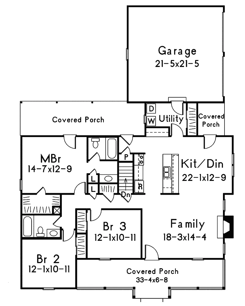 Ranch House Plan First Floor - Mayland Country Style Home 001D-0031 - Shop House Plans and More