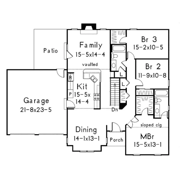 Cape Cod & New England House Plan First Floor - Curtland Ranch Home 001D-0034 - Search House Plans and More