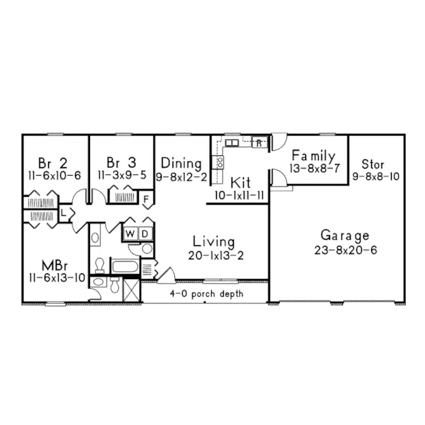 Arts & Crafts House Plan First Floor - Hy-Style I Ranch Home 001D-0046 - Search House Plans and More