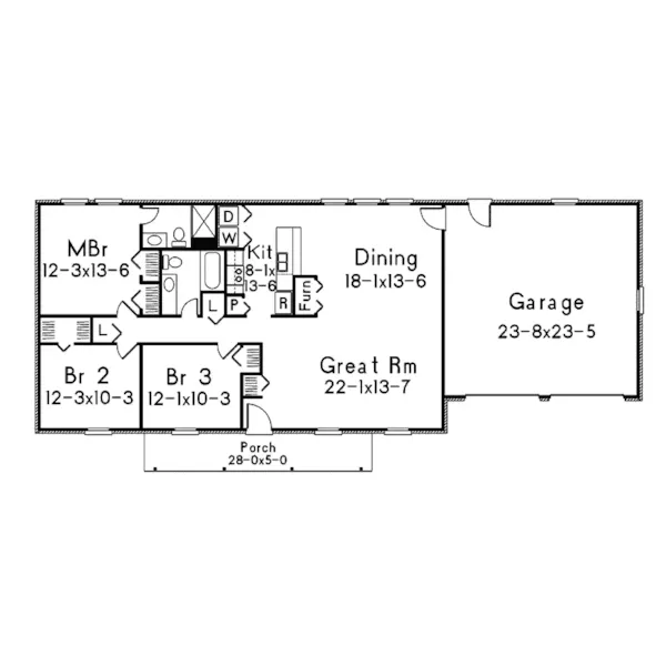 Ranch House Plan First Floor - Squire I Country Ranch Home 001D-0048 - Shop House Plans and More