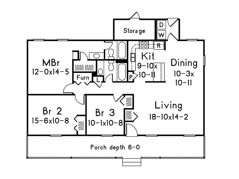 Cabin & Cottage House Plan First Floor - Delta Queen I Ranch Home 001D-0067 - Search House Plans and More