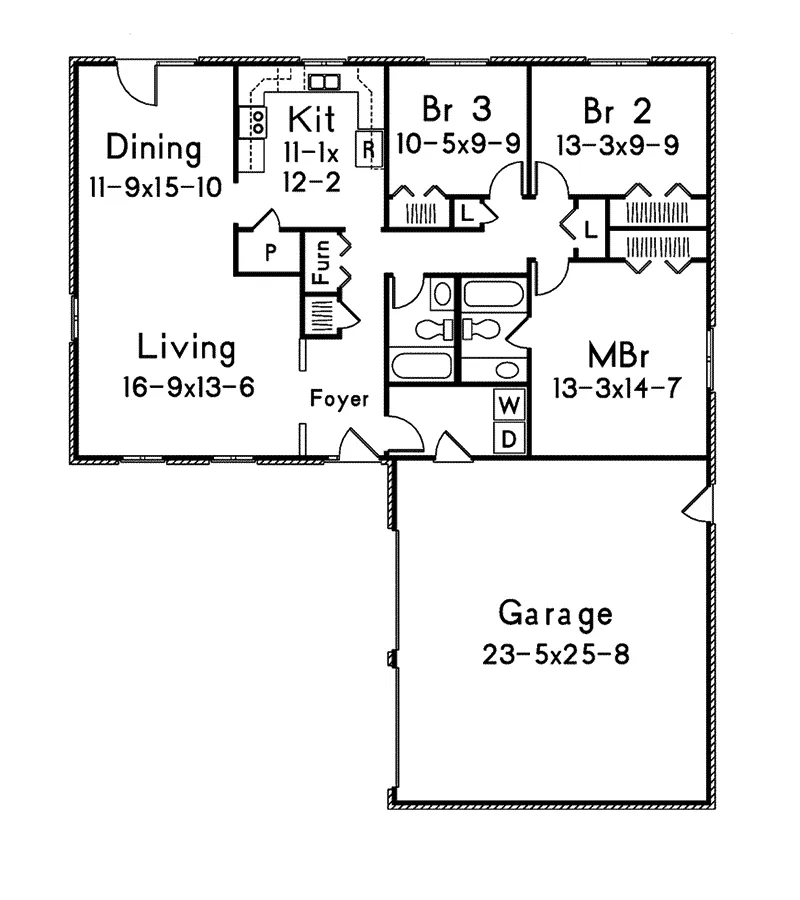 Ranch House Plan First Floor - Monteray Ranch Home 001D-0071 - Shop House Plans and More