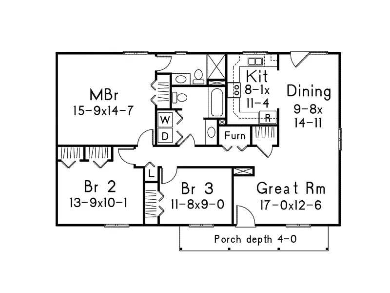 Country House Plan First Floor - Burlington I Country Ranch Home 001D-0072 - Search House Plans and More