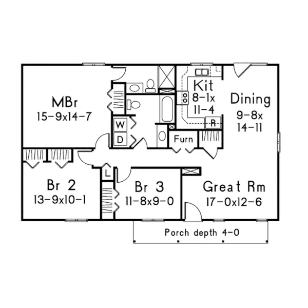 Cabin & Cottage House Plan First Floor - Burlington II Country Home 001D-0073 - Search House Plans and More