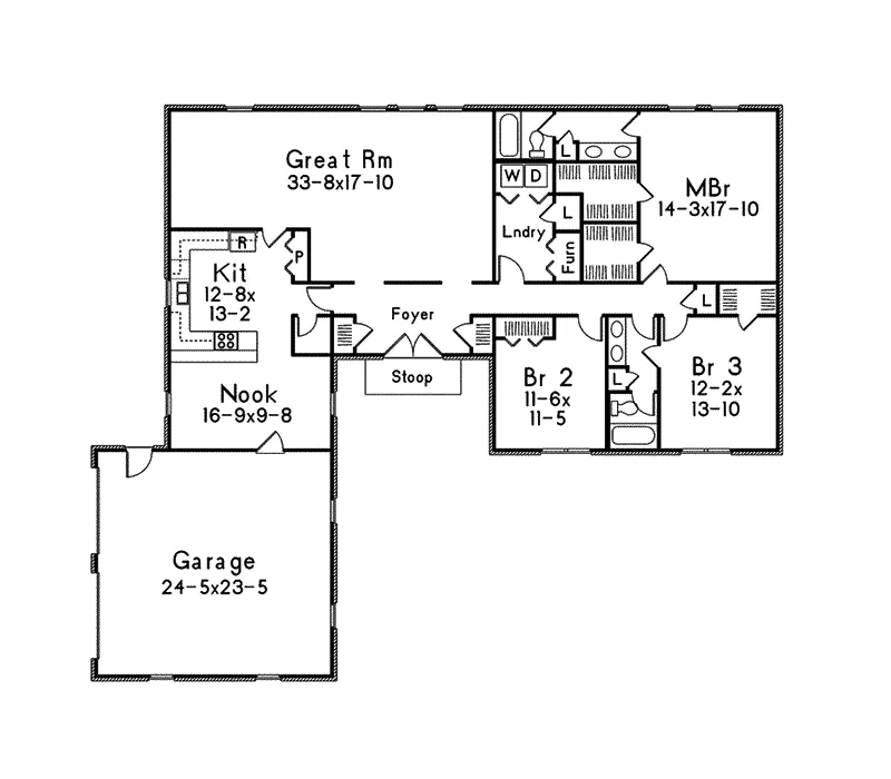 Ranch House Plan First Floor - Sequoia II Colonial Ranch Home 001D-0084 - Shop House Plans and More