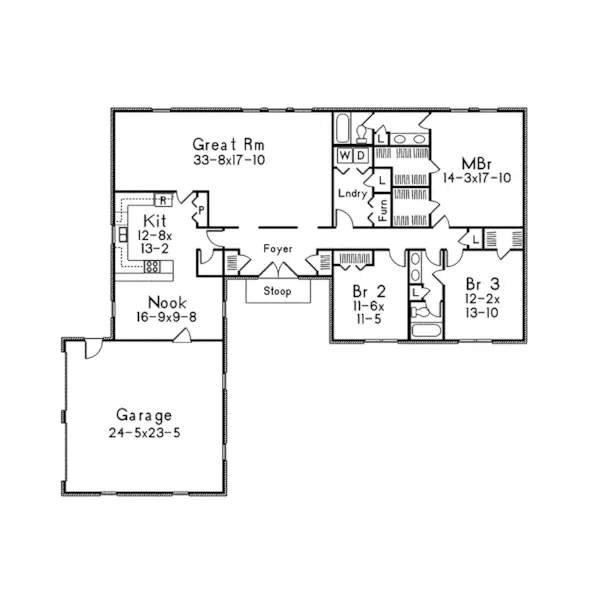 Ranch House Plan First Floor - Sequoia II Colonial Ranch Home 001D-0084 - Shop House Plans and More