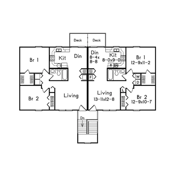 Colonial House Plan Second Floor - Villager I Two-Story Fourplex 001D-0094 - Shop House Plans and More