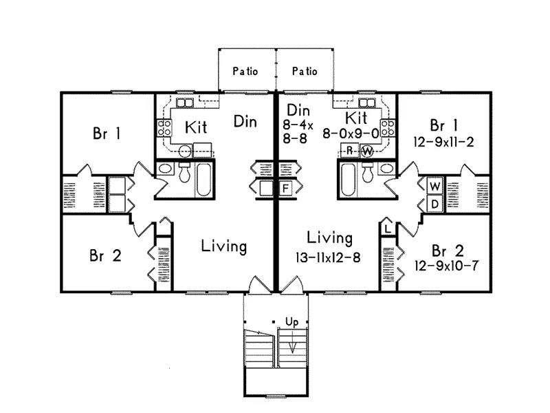 Multi-Family House Plan First Floor - Villager II Fourplex 001D-0095 - Shop House Plans and More