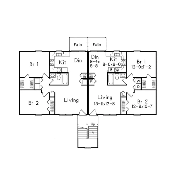 Colonial House Plan First Floor - Villager II Fourplex 001D-0095 - Shop House Plans and More