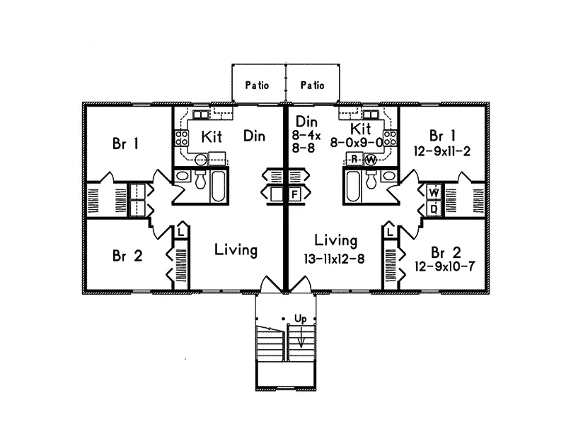 Multi-Family House Plan First Floor - Villager III Two-Story Fourplex 001D-0096 - Shop House Plans and More