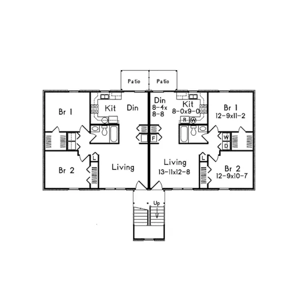 Colonial House Plan First Floor - Villager III Two-Story Fourplex 001D-0096 - Shop House Plans and More