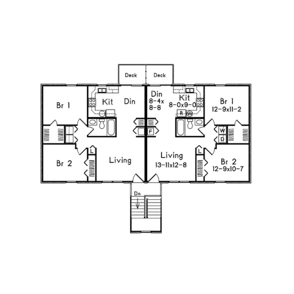 Colonial House Plan Second Floor - Villager III Two-Story Fourplex 001D-0096 - Shop House Plans and More