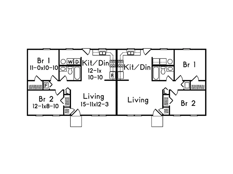 Ranch House Plan First Floor - Salem I Multi-Family Duplex 001D-0097 - Shop House Plans and More